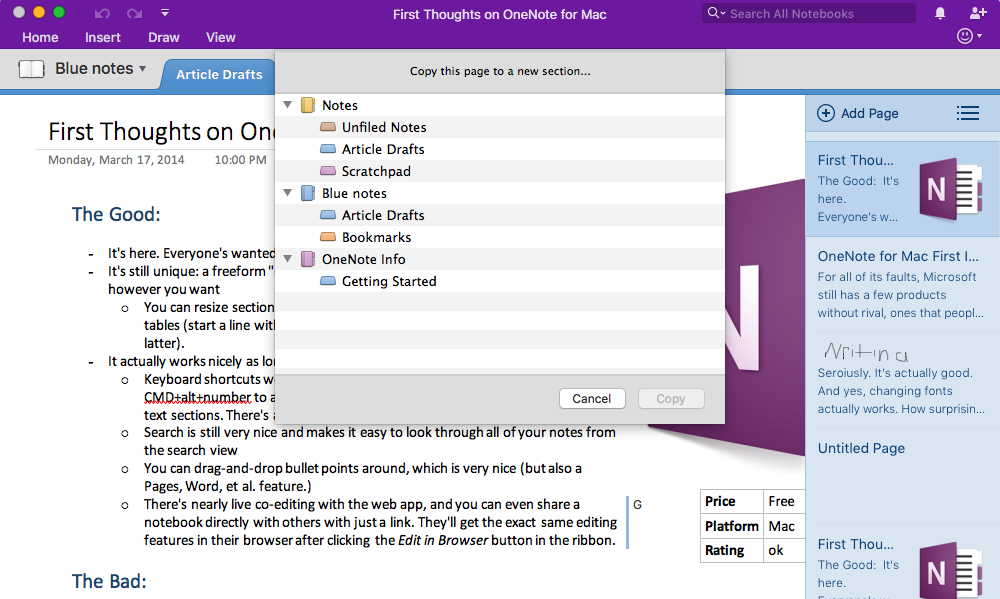 how to create page template in onenote for mac
